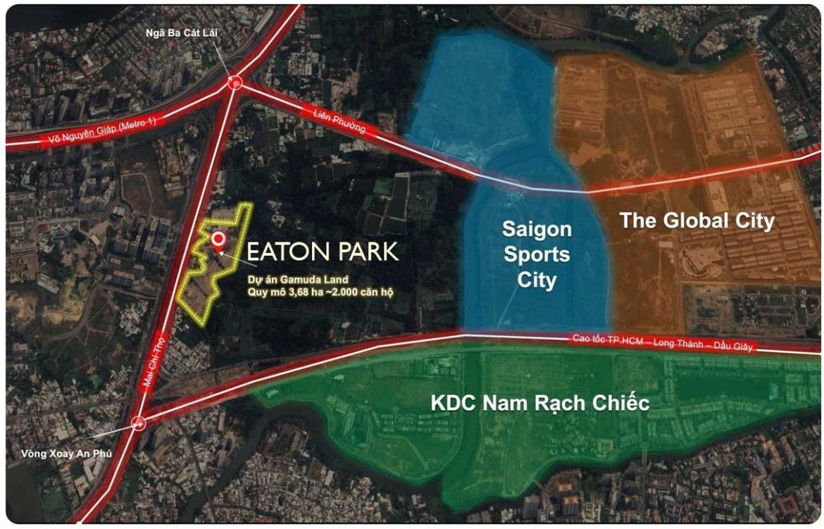 Eaton Park liền kề hàng loạt KDC nổi tiếng, quy mô khủng của toàn khu vực.