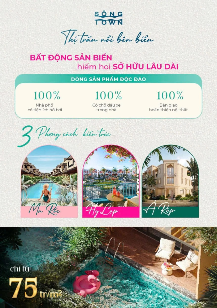 Sông Town đưa ra thị trường các căn Townhouse với mức giá bán từ 75 triệu đồng/m2